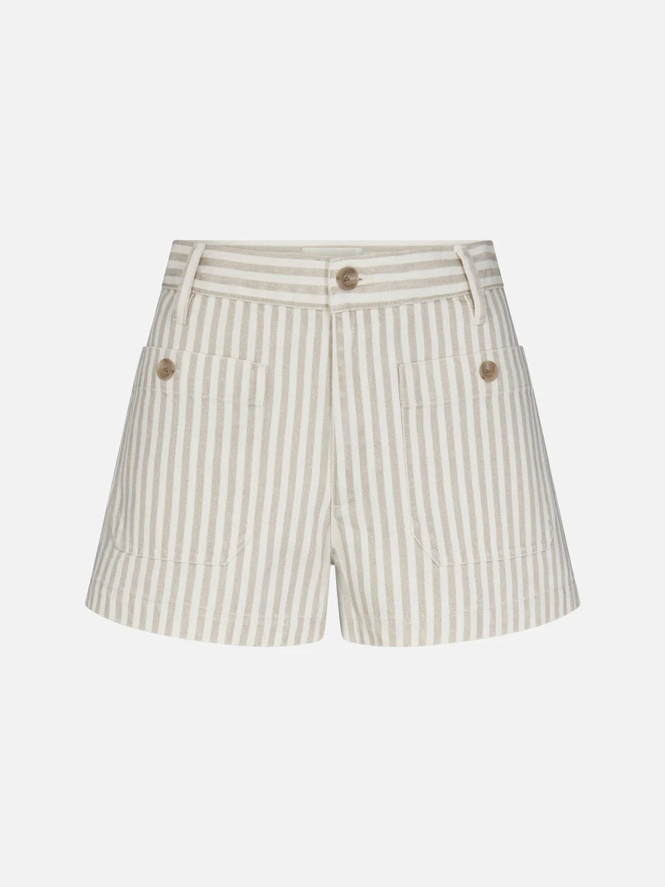 Striped shorts with button details on a white background