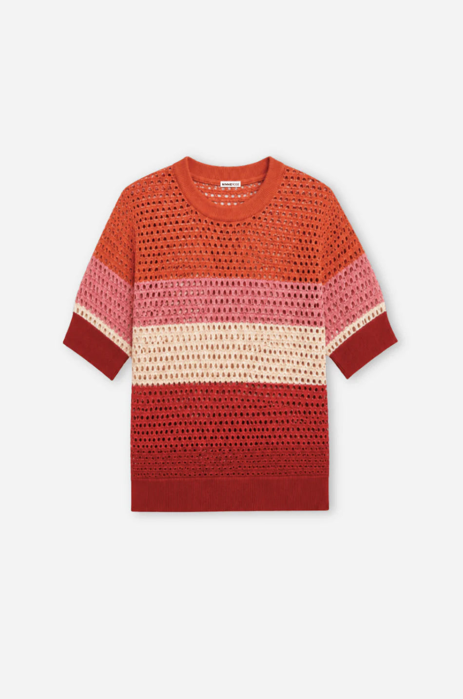 Red and orange striped sweater on a white background
