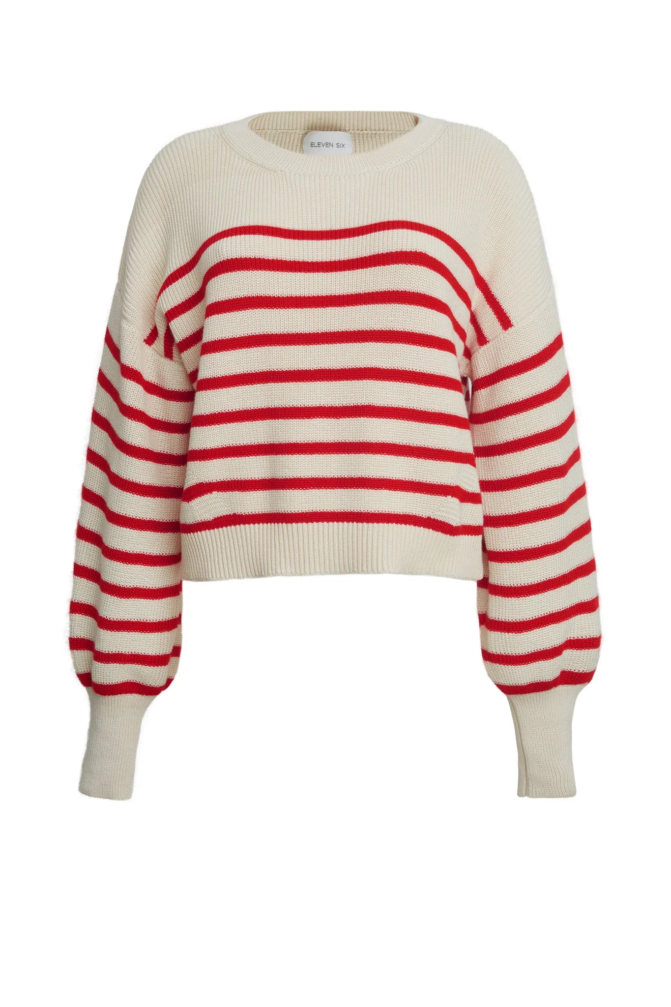 Red and white striped sweater on a white background