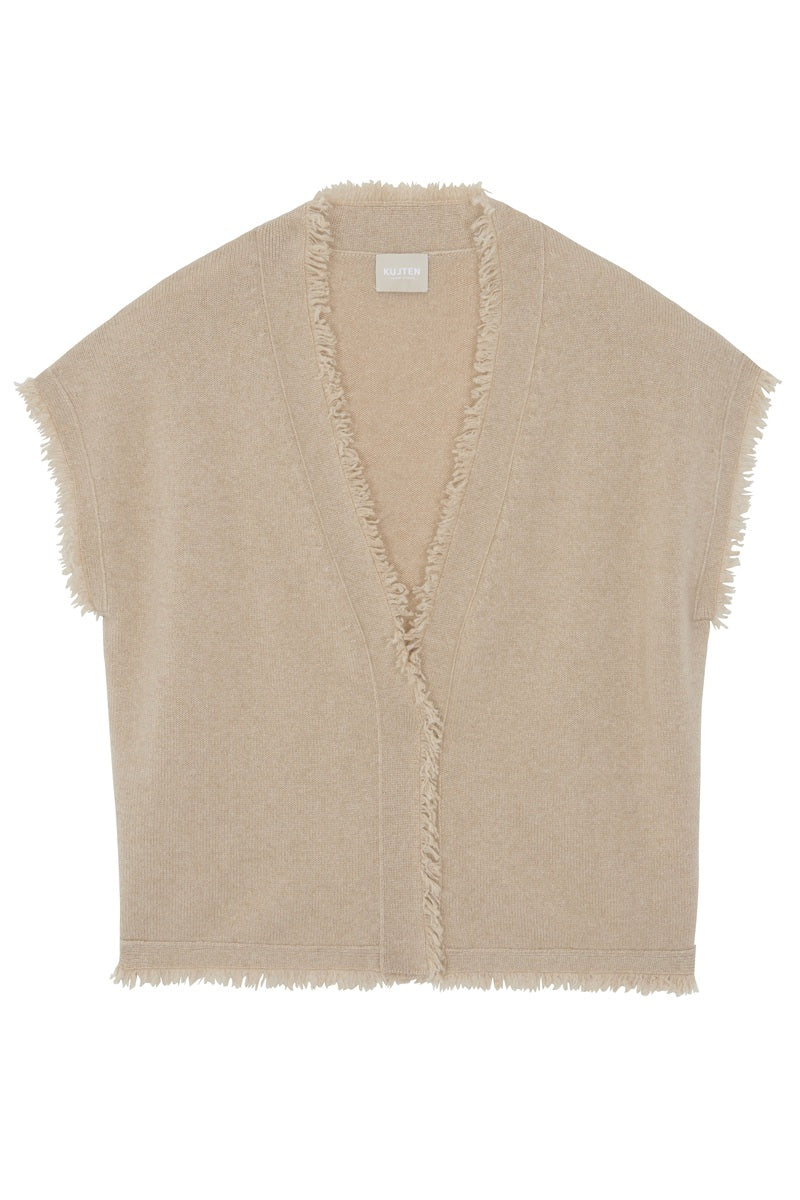 Beige fringe vest on a white background