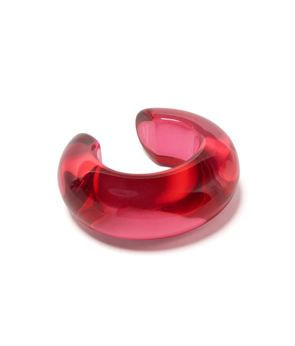 Red plastic clip on a white background