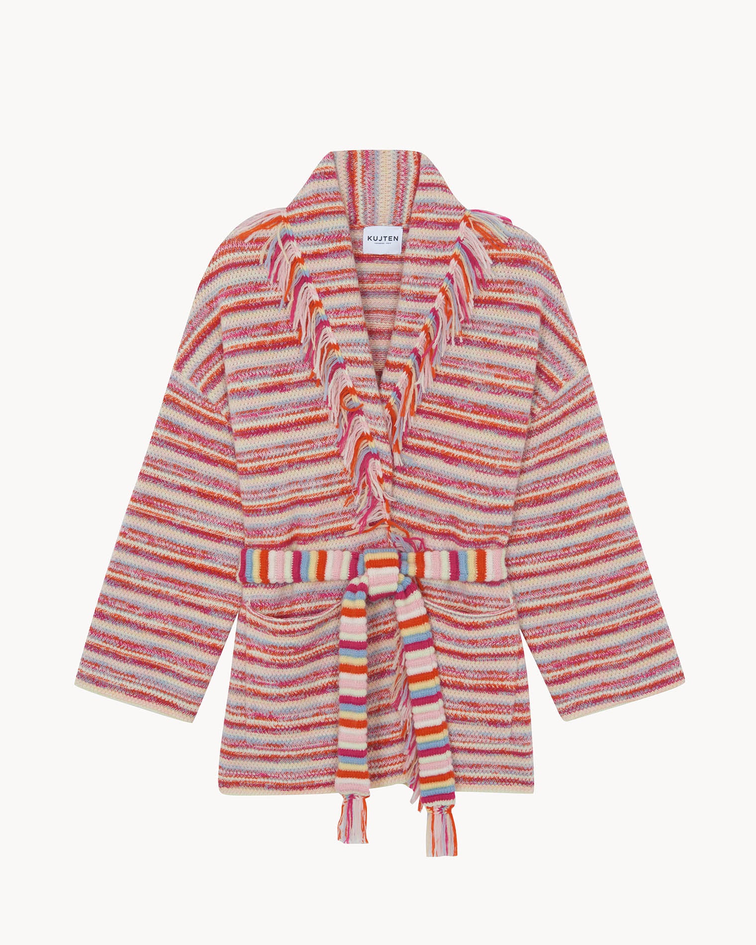 Striped robe with a colorful pattern on a white background