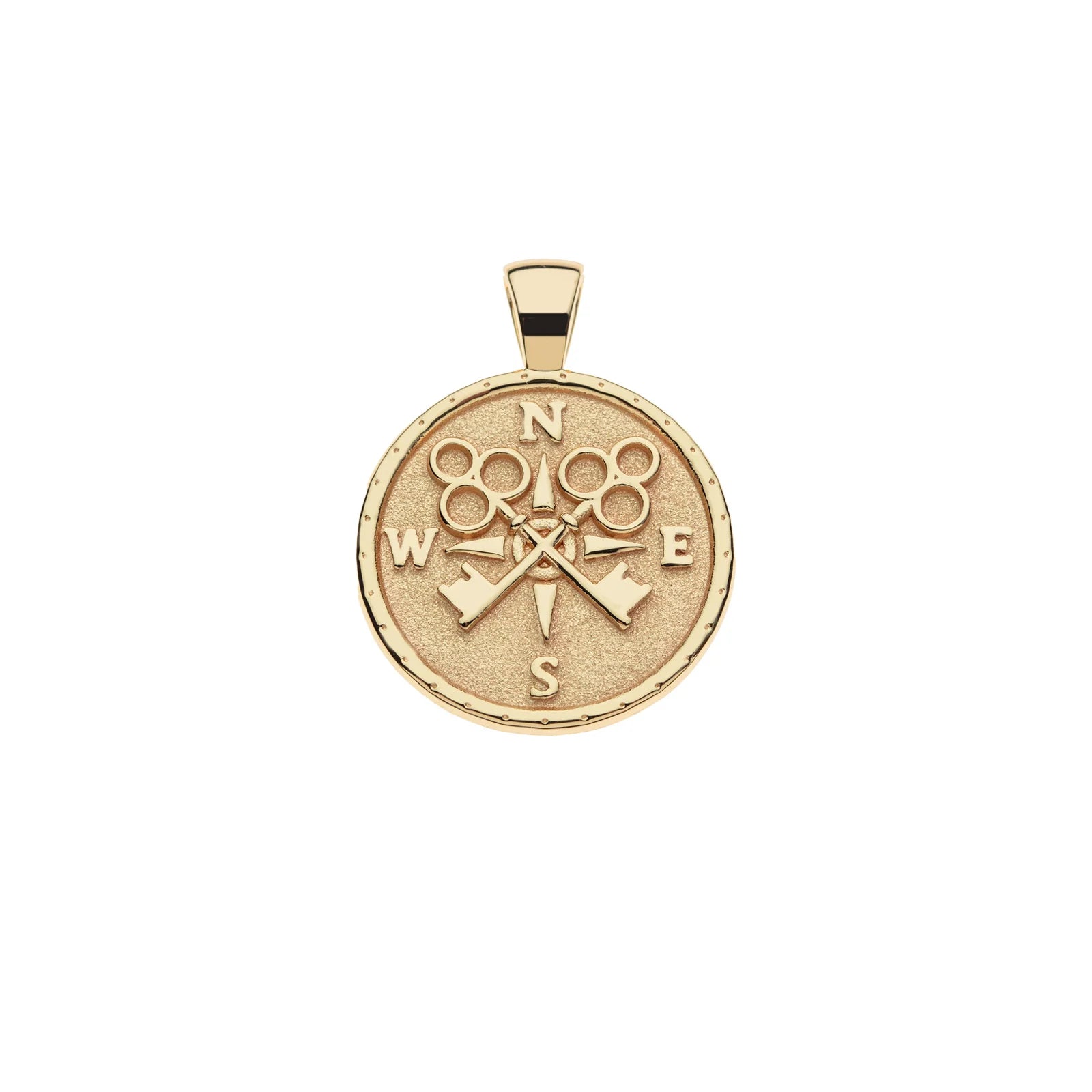 Gold compass pendant on a white background