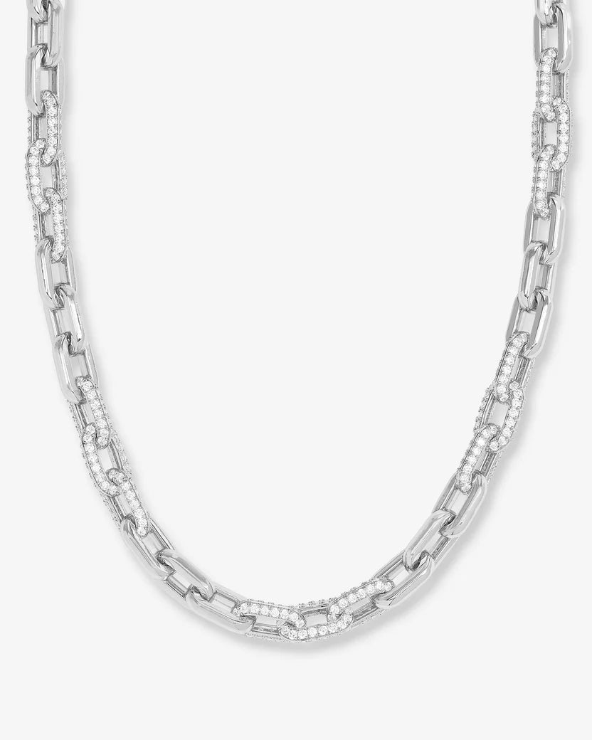 Silver chain necklace on a white background