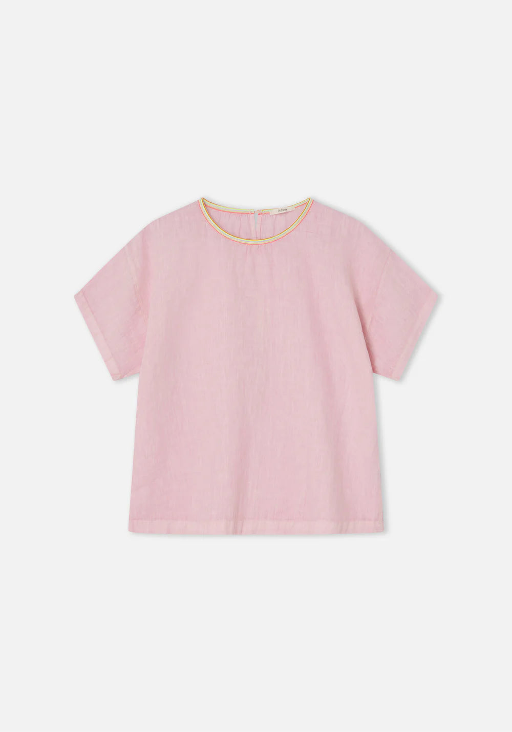 Pink blouse with yellow trim on a white background