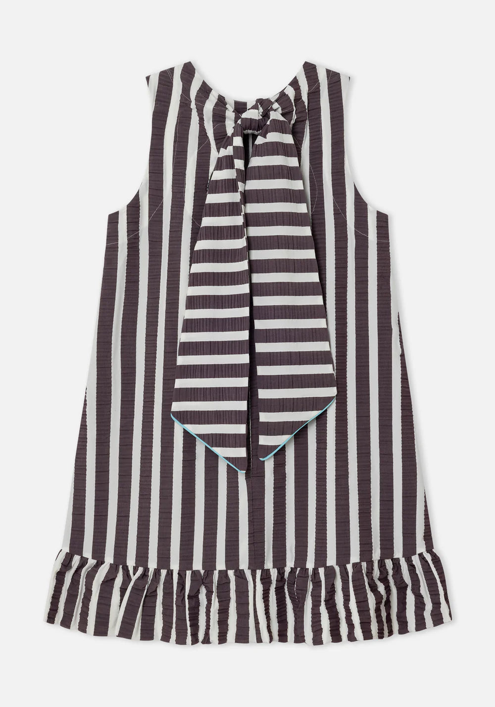 Striped dress with a bow detail on a white background