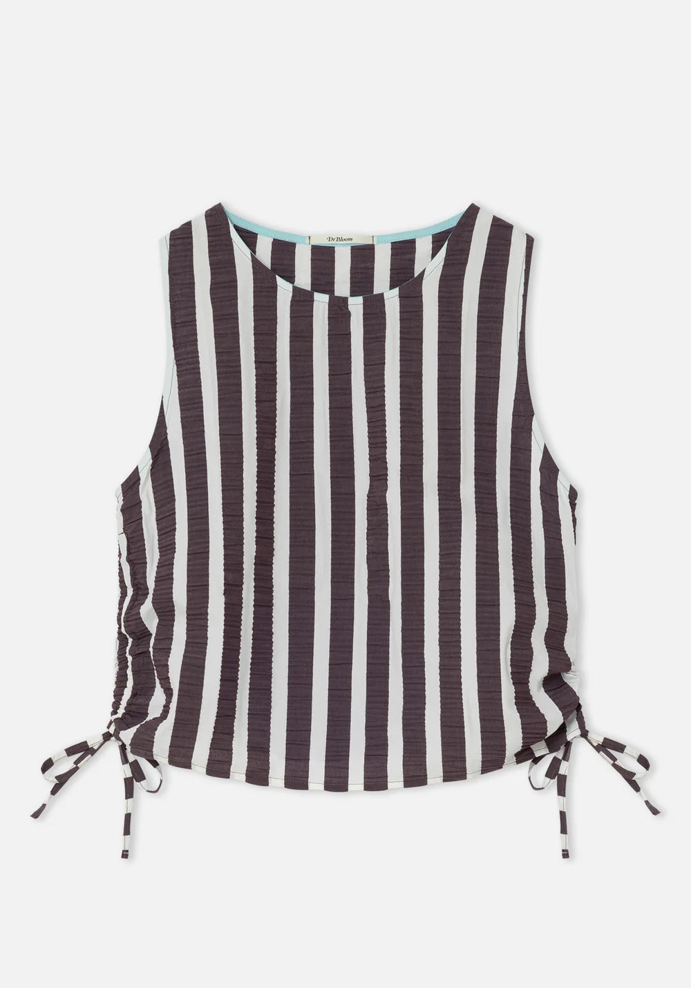 Striped sleeveless top with tie sides on a white background