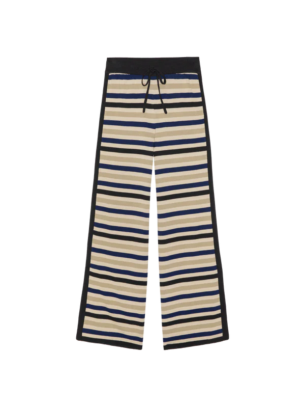 Striped pants with a drawstring on a white background