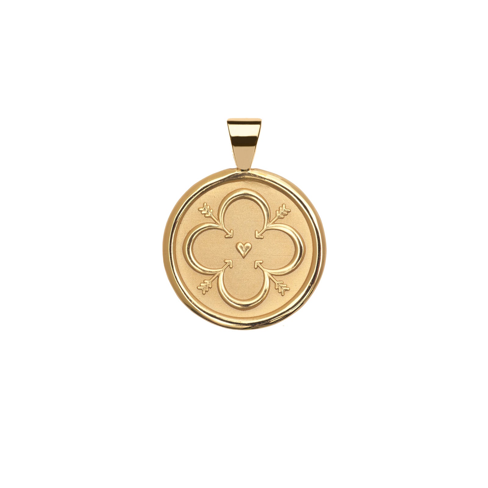 Gold pendant with a floral design on a white background