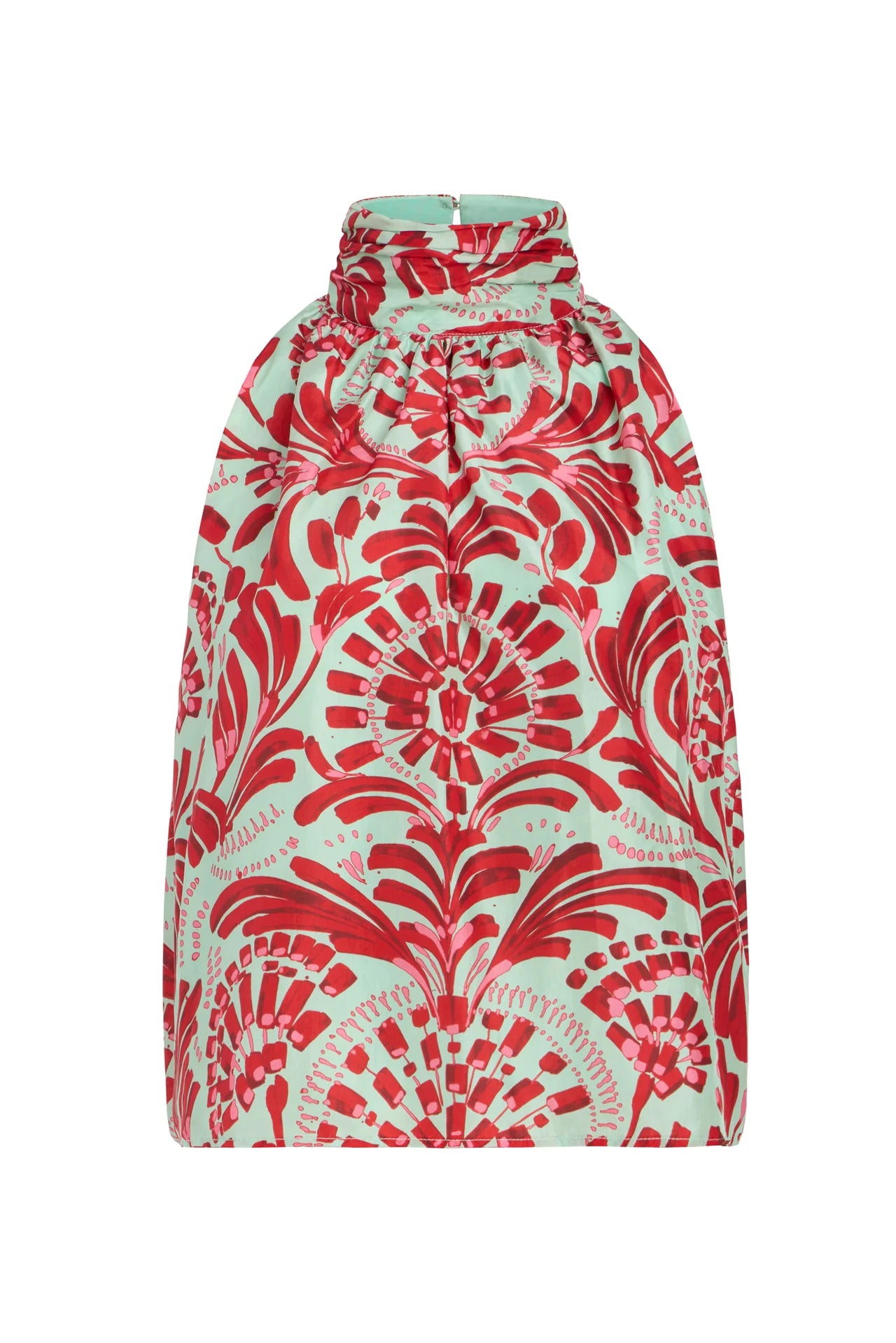 Skirt with red and white floral pattern on a white background