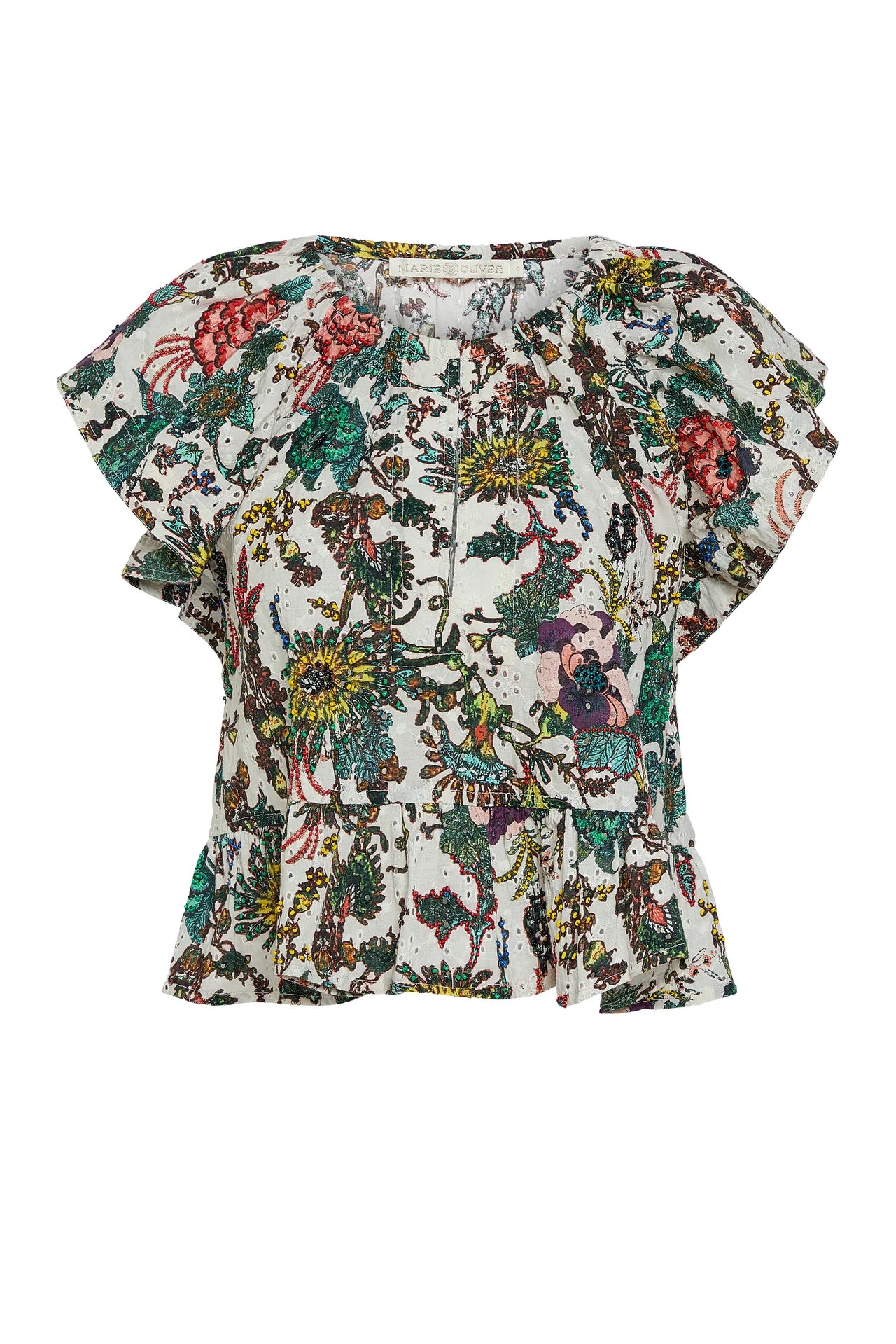 Floral patterned blouse on a white background