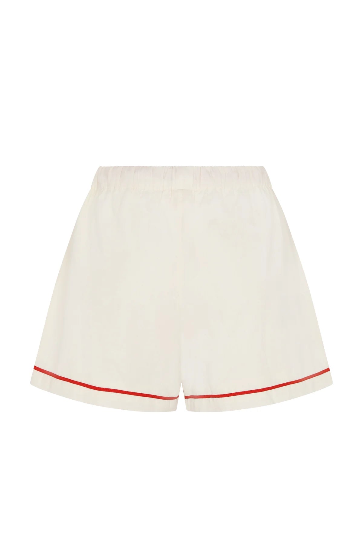 White shorts with a red trim on a white background