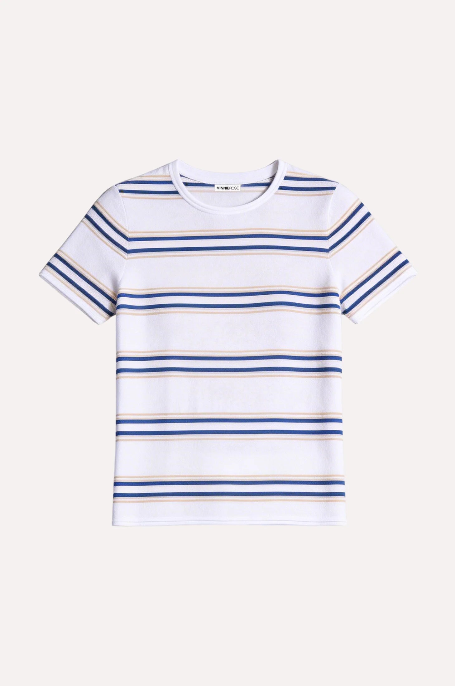 White t-shirt with blue stripes on a white background