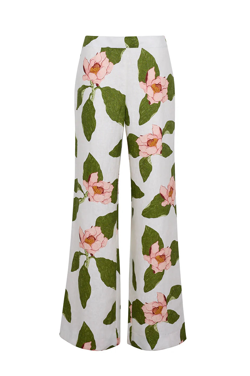 Floral-patterned pants on a white background