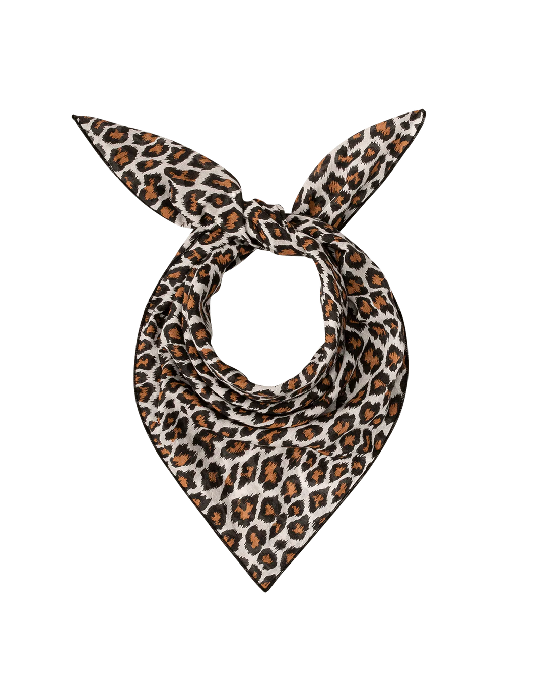 Leopard print scarf tied in a knot on a white background