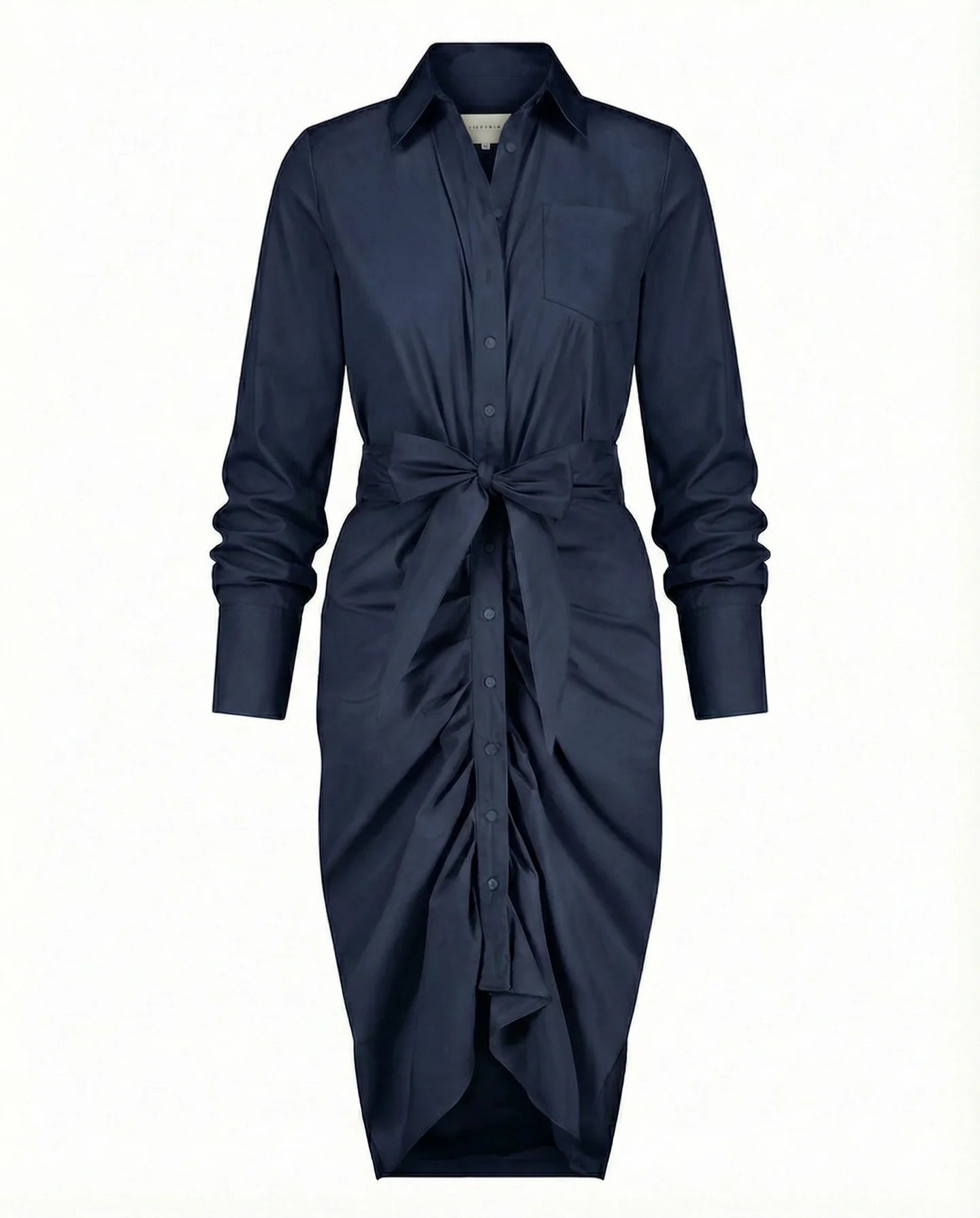 Navy blue shirt dress on a white background