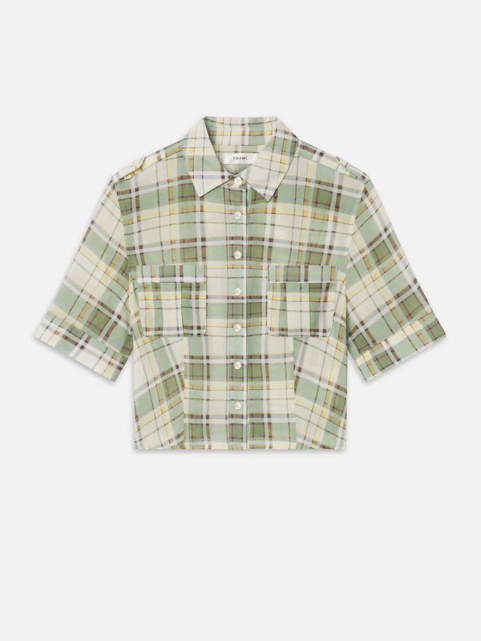 Green plaid shirt on a white background