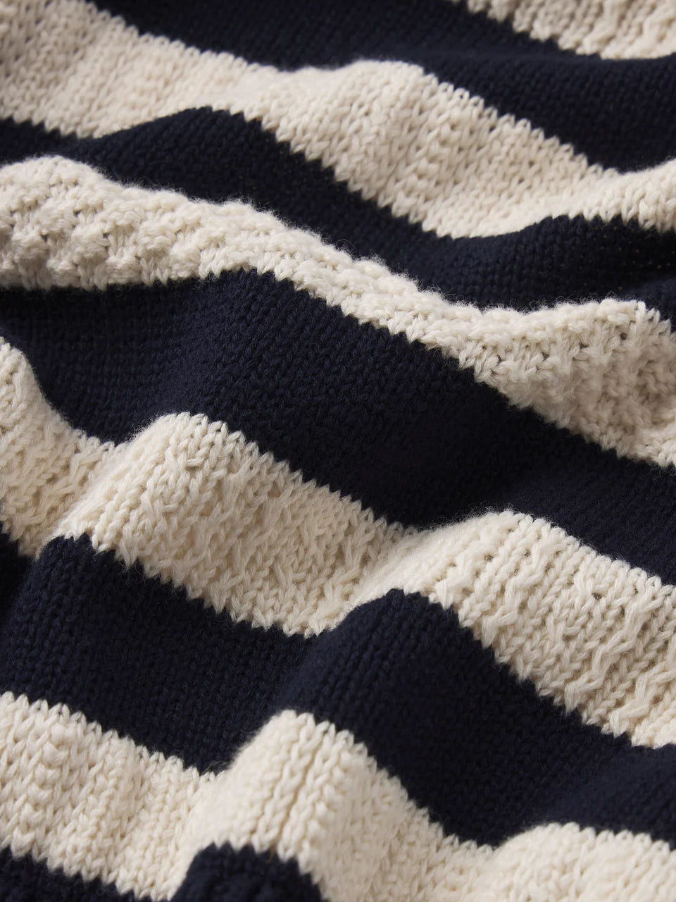 Close-up of a navy and white striped fabric texture