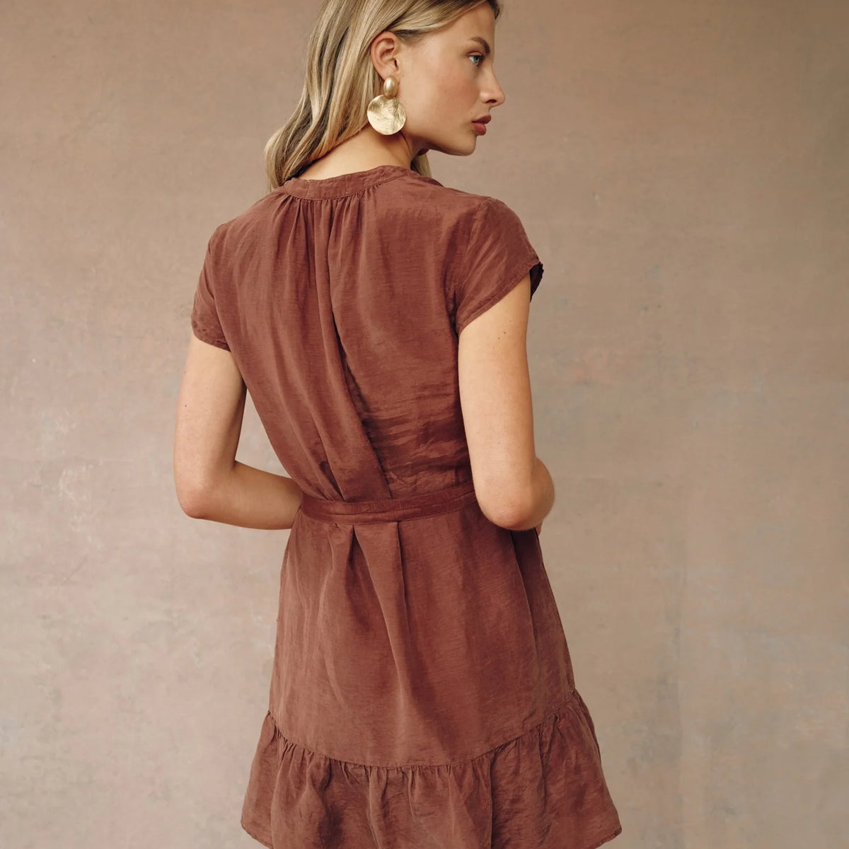 blue dress for baby girl Cap Sleeve Ruffle Hem Shirt Dress in Casablanca Brown – Threads