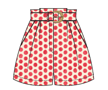 Polka dot shorts with a belt on a white background
