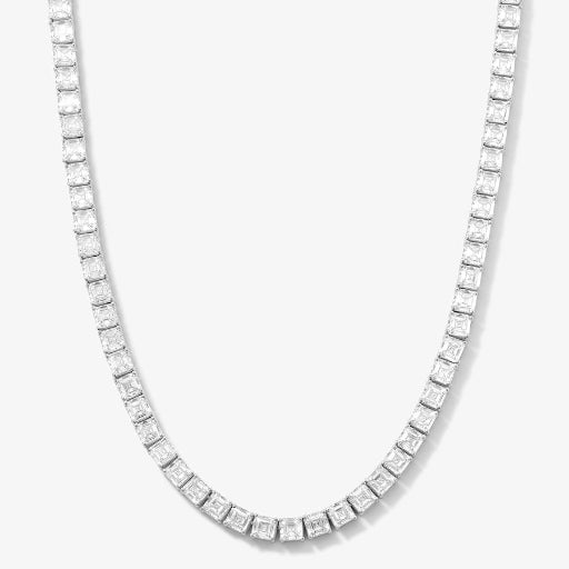 The Queen's Tennis Necklace 18" Silver/White