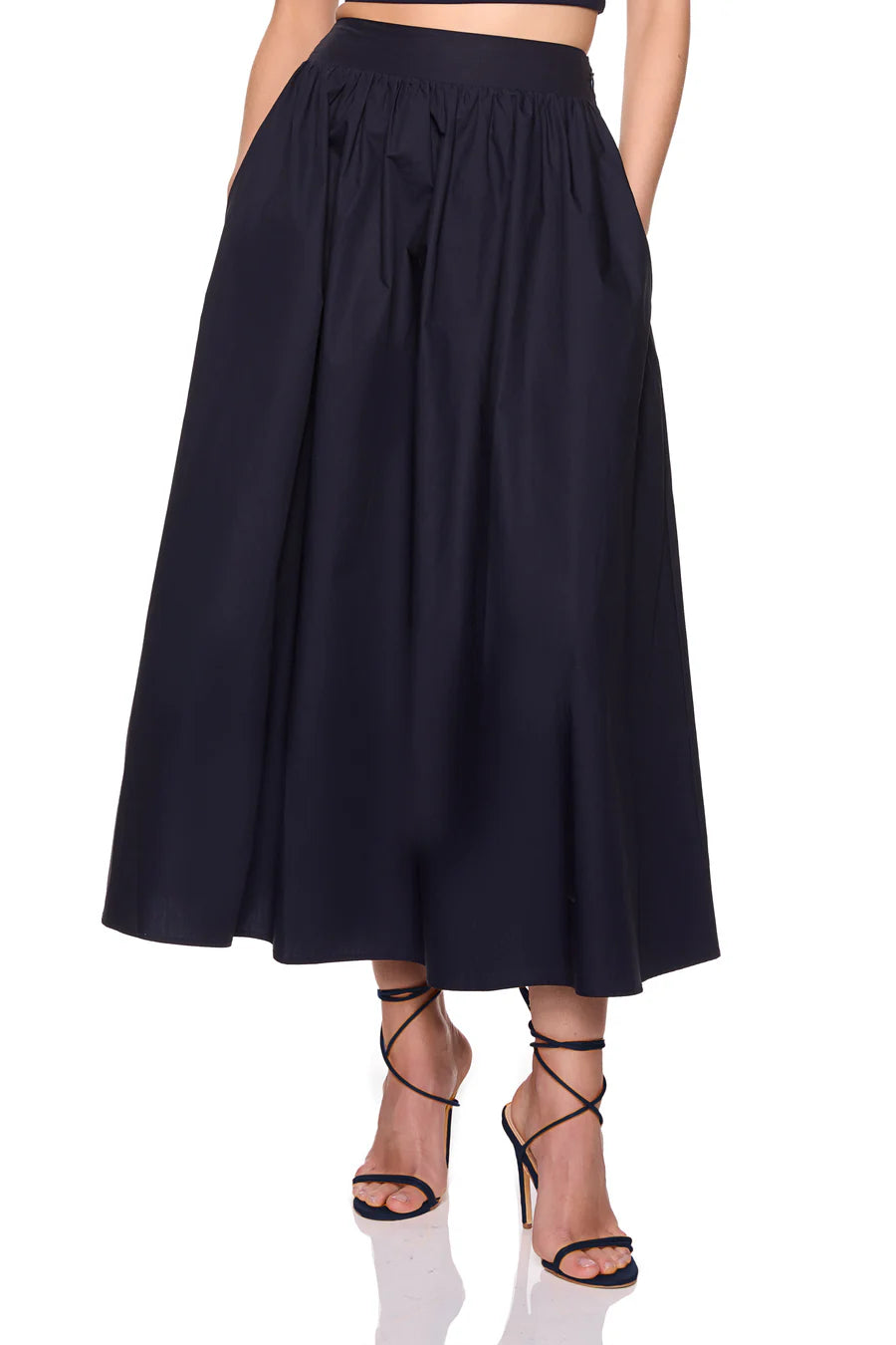 スカート PAROSH Women Mid Skirts D620657 013 Black Poplin Midi Skirt 35