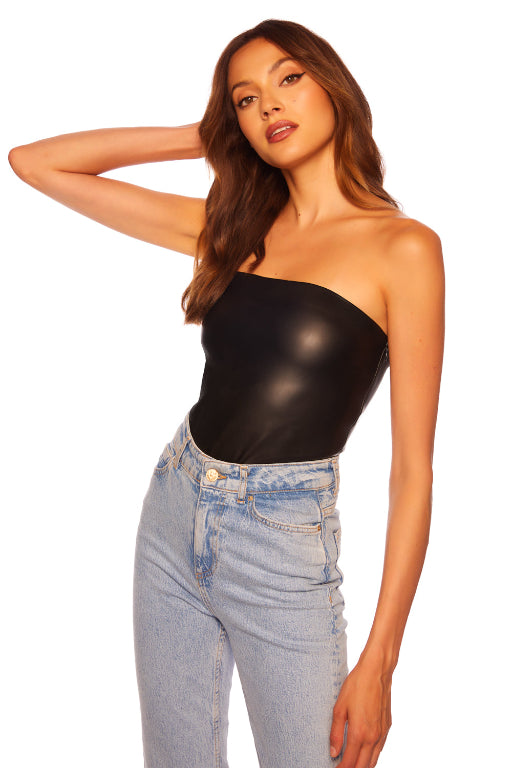 Faux Leather Tube Top Black