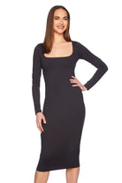 Susana Monaco Black Longsleeve Fitted Midi Dress