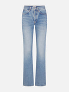 Light blue jeans on a white background