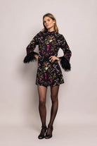 Cara Cara mini longsleeve dress with feathers