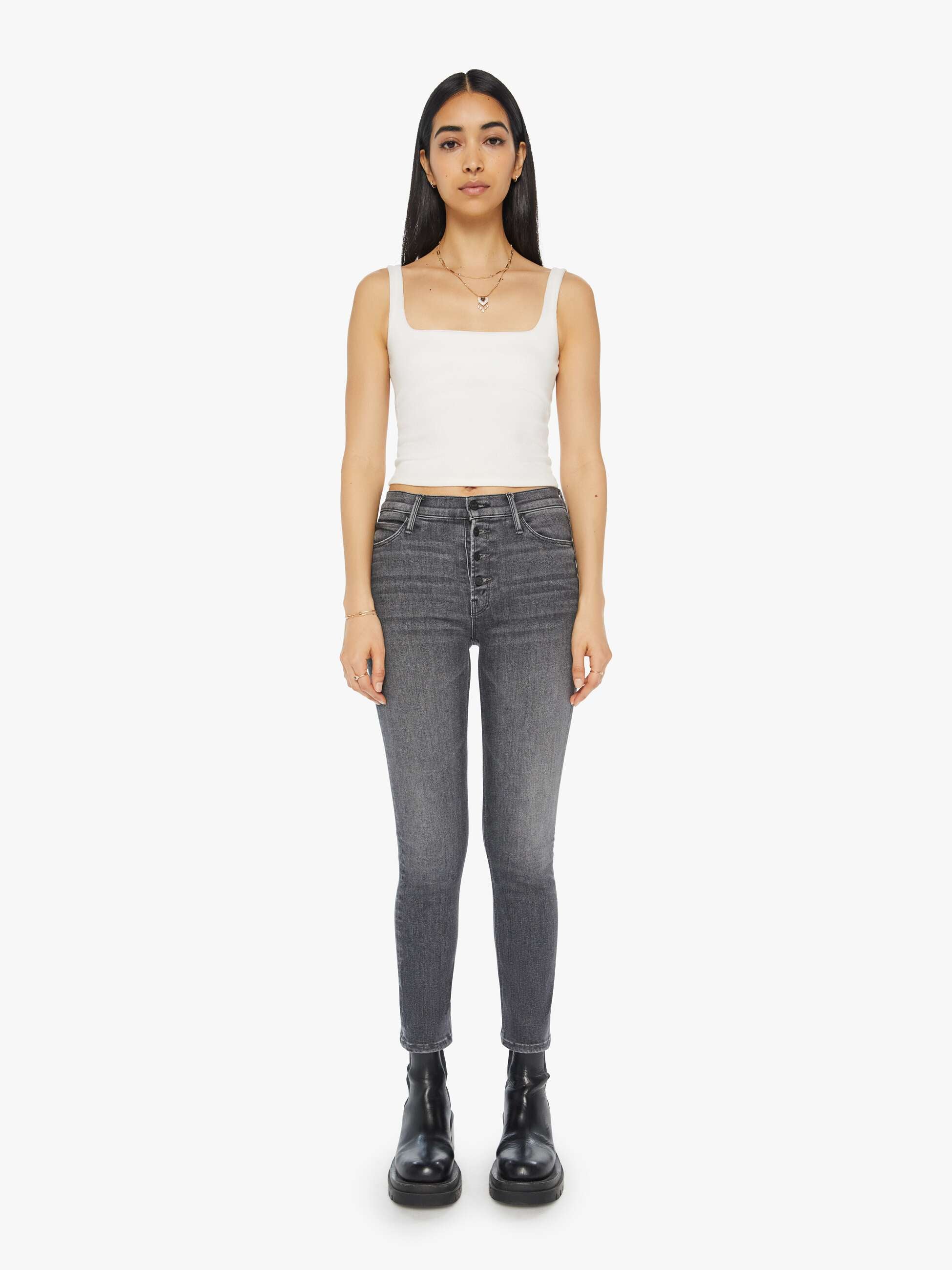 mother grey wash skinny denim jeans