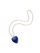 Necklace with a blue heart-shaped pendant on a white background