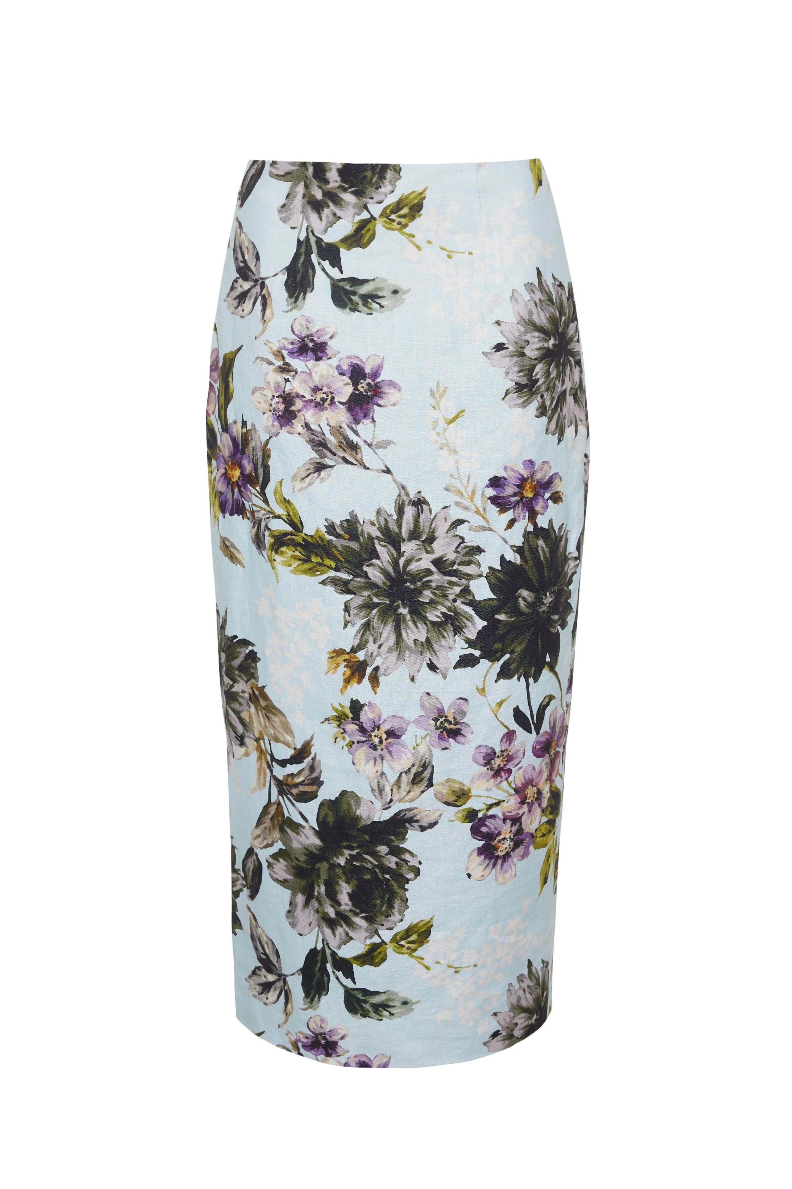 Floral-patterned pencil skirt on a white background