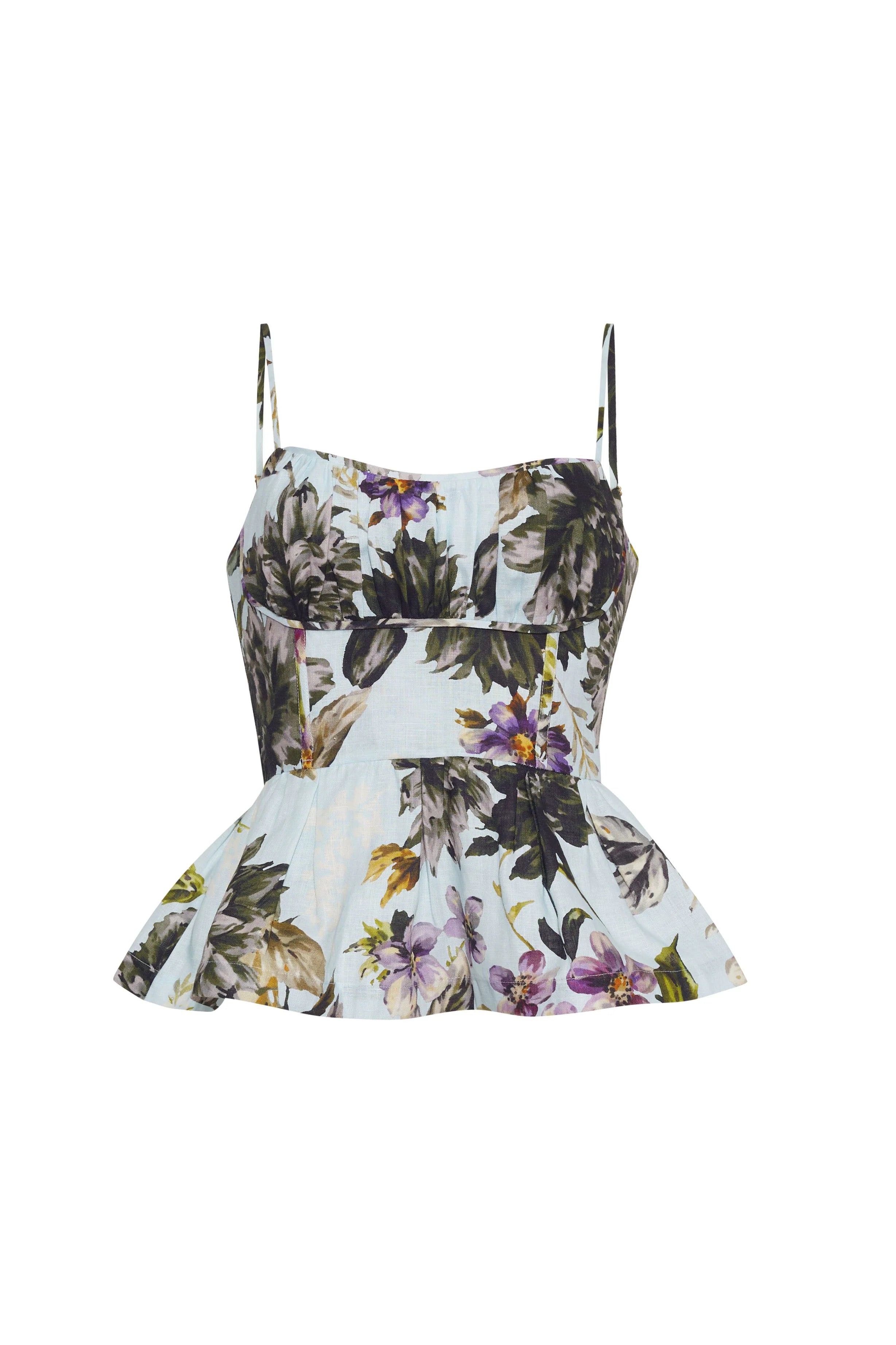 Floral peplum top on a white background