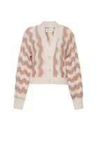 Knitted cardigan with wavy pattern on a white background