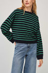 Cashmere Drop Shoulder Striped Sweatshirt: Navy/Retro Green