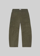 Green cargo pants on a light gray background