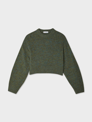 Cashmere Luxe Boxy Crewneck-Green Marl