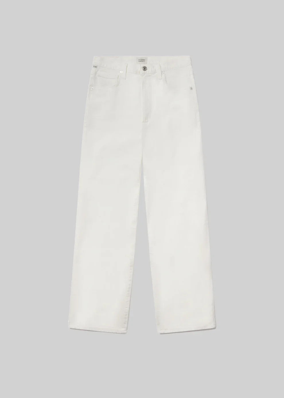 White jeans on a light gray background