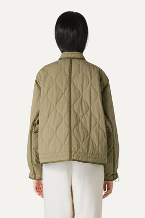 FLARED SHORT JACKET IN QUILTED NYLON MOSS GREEN