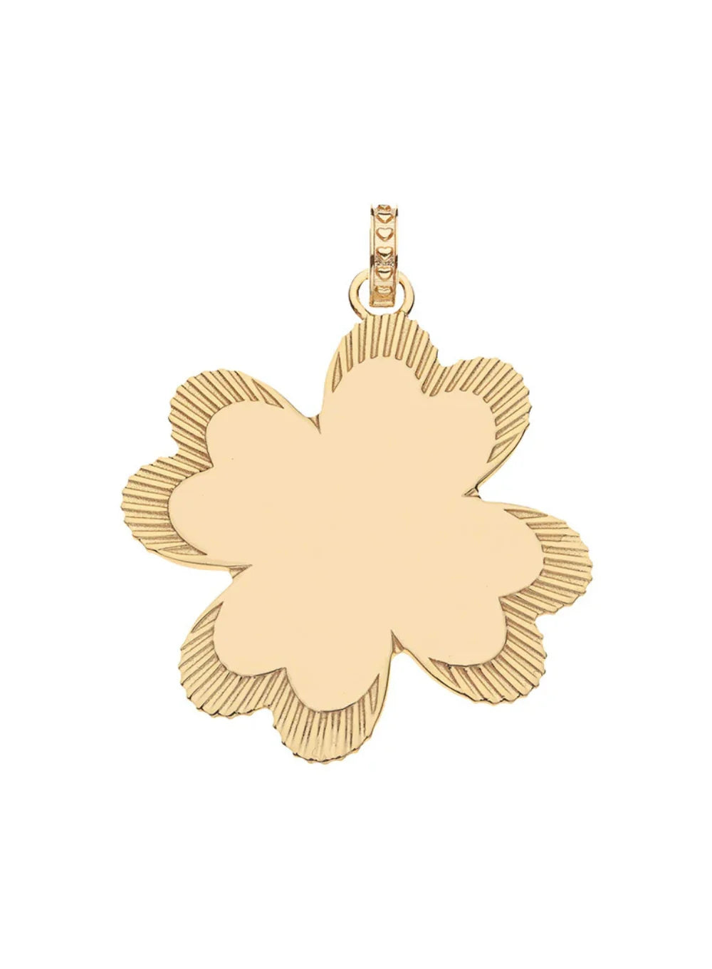 Gold four-leaf clover pendant on a white background