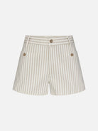 Striped shorts with button details on a white background