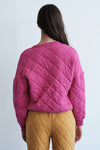Quilted Oversized Henley Pullover - Electric Pink.
