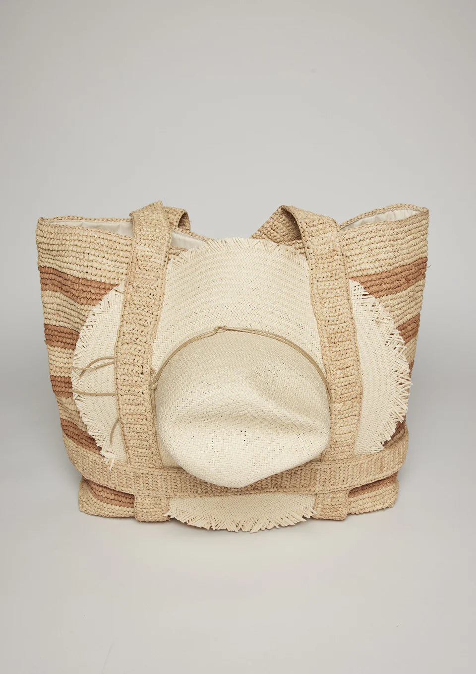 Woven bag with a textured surface on a light gray background