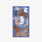 Decorative rug with animal illustrations on a blue background