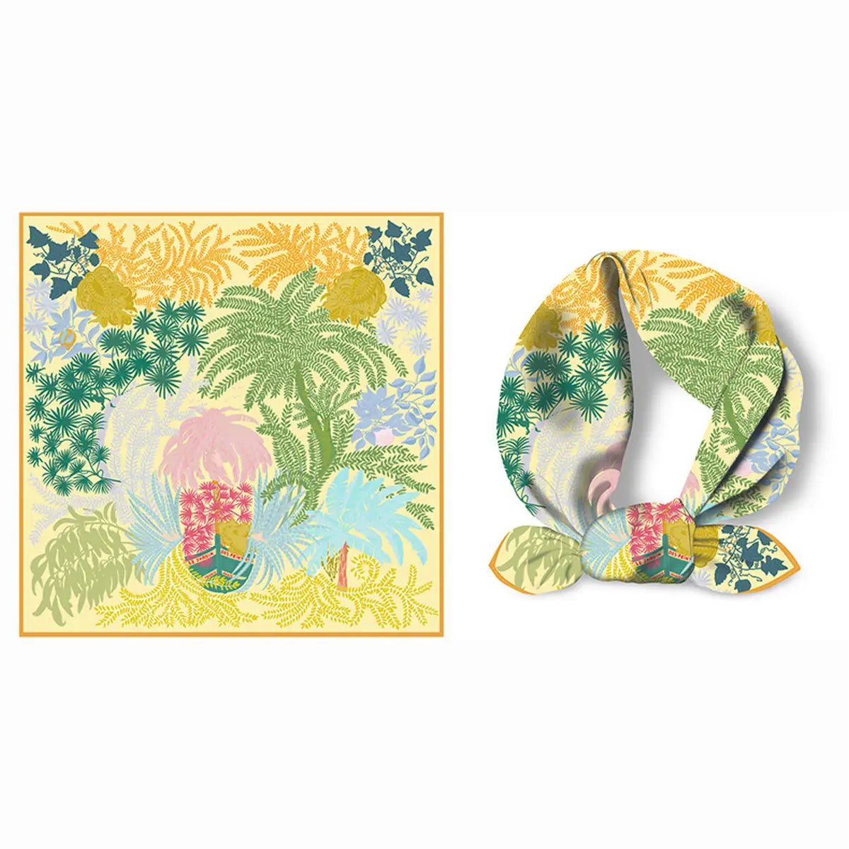 Tropical-themed headband and fabric square on a white background