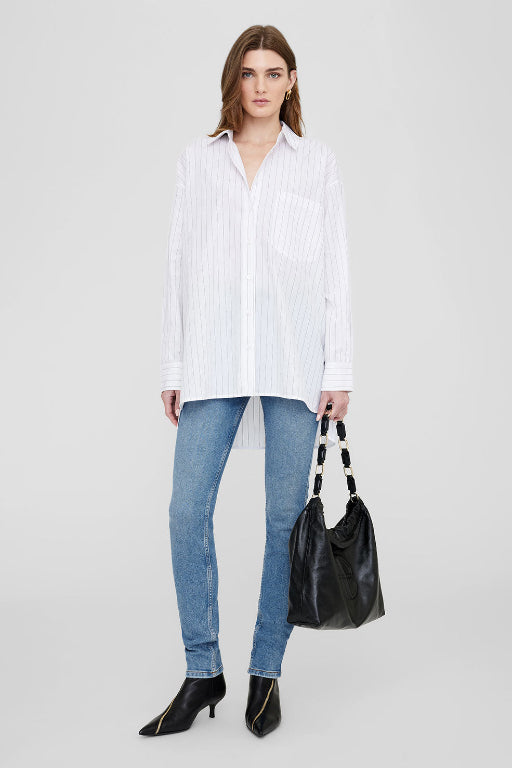 Chrissy Shirt White and Taupe Stripe