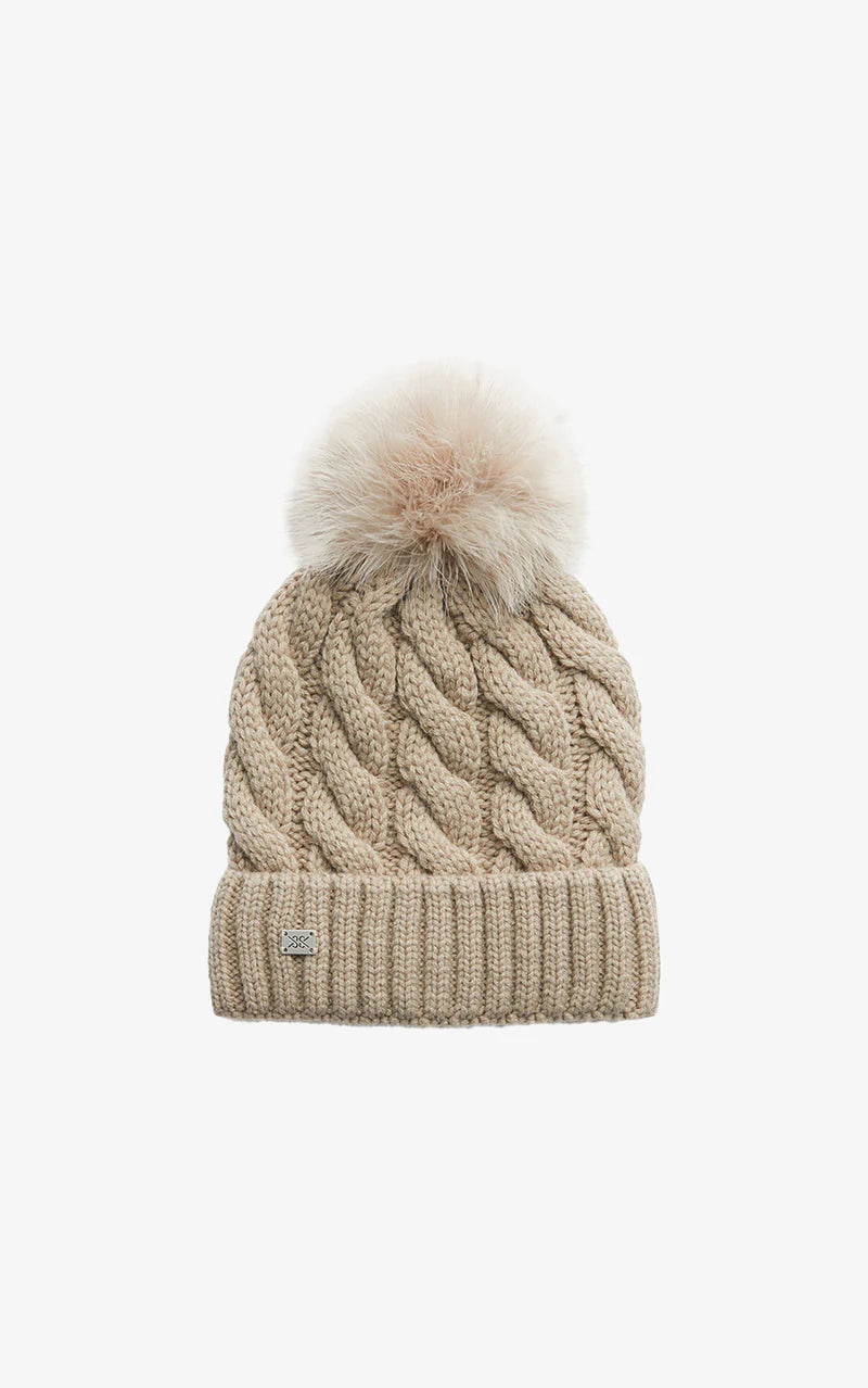 Soia & Kyo Beige Knit Pom Beanie