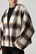 Sundays plaid brown, white, black neutral shackets