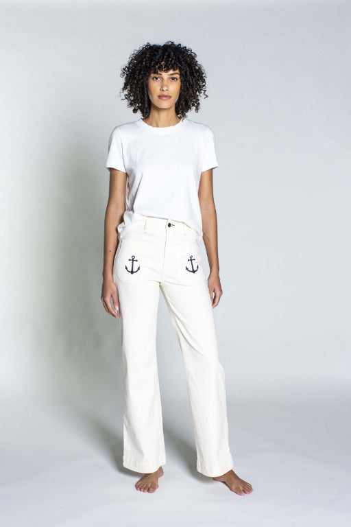 Sailor Pant Embroidery Anchor White